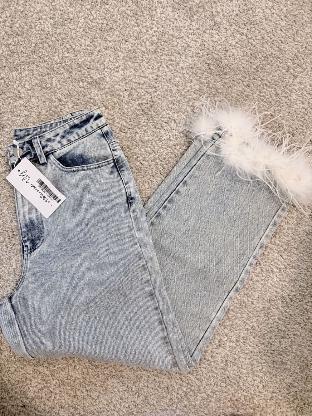 12th Tribe Light Wash Feather Trim Women’s Jeans